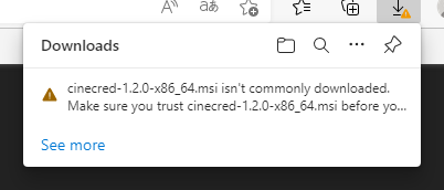 Microsoft Edge blocking a downloaded Cinecred installer